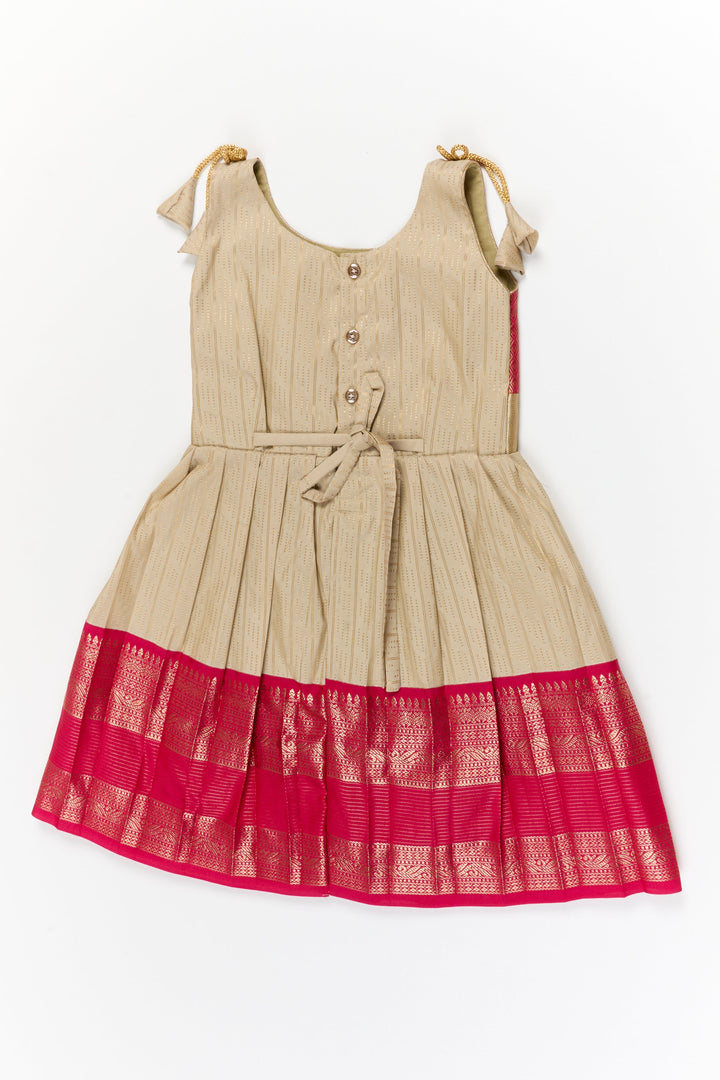 The Nesavu Girls Kanchi Silk Frock Girls Kanchi Silk Frock for Weddings and Festive Functions Nesavu Nesavu girls kanchi frock for weddings in semi designer kanchivaram silk inspired collection