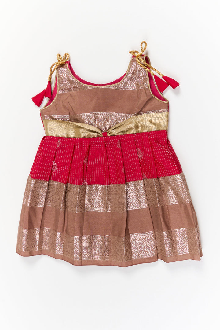 The Nesavu Girls Kanchi Silk Frock Girls Kanchi Silk Frock for Weddings and Festive Gatherings Nesavu 10 (NB) / Red / Style 4 KSF022BD-10 Nesavu girls kanchi silk frock for weddings in semi designer bridal kanchivaram silk style