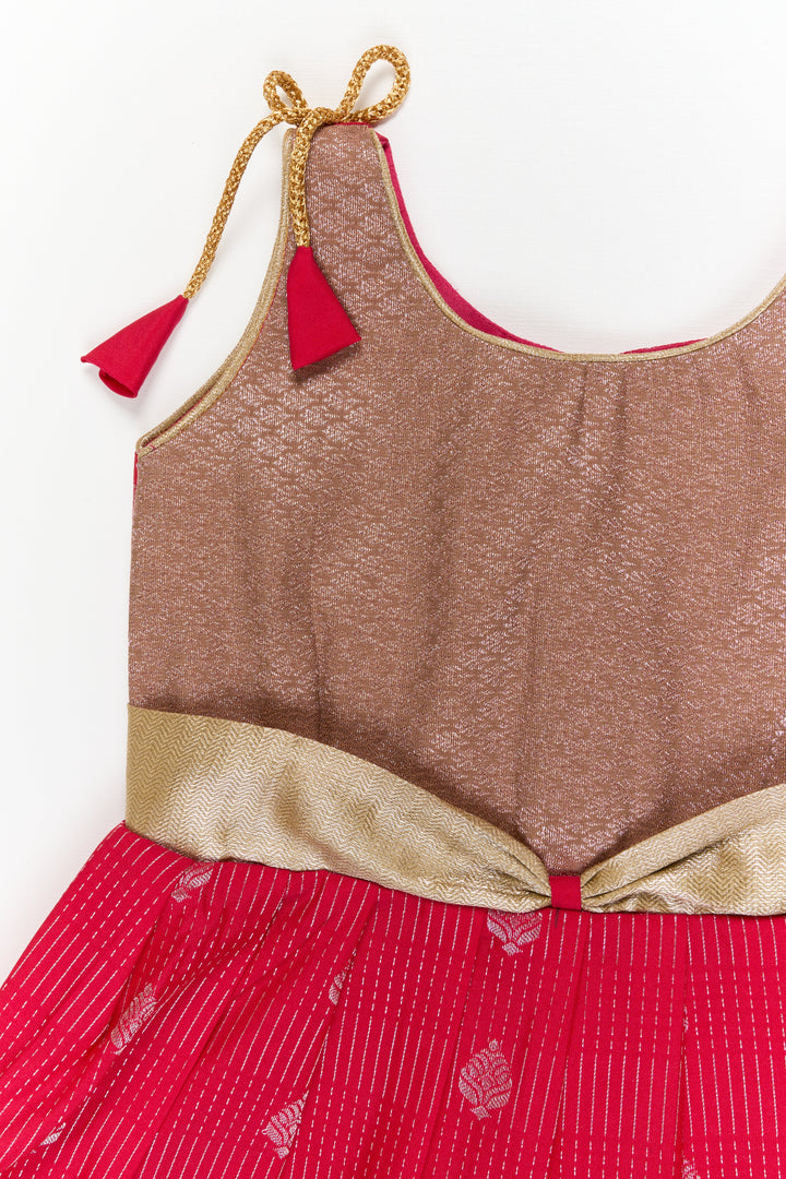 The Nesavu Girls Kanchi Silk Frock Girls Kanchi Silk Frock for Weddings and Festive Gatherings Nesavu Nesavu girls kanchi silk frock for weddings in semi designer bridal kanchivaram silk style