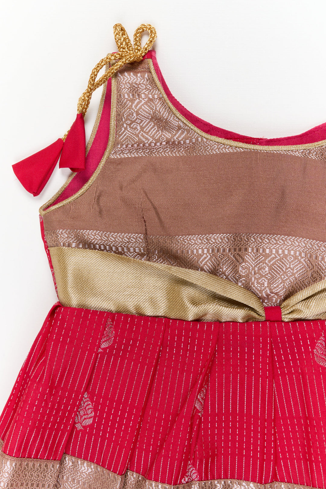 The Nesavu Girls Kanchi Silk Frock Girls Kanchi Silk Frock for Weddings and Festive Gatherings Nesavu Nesavu girls kanchi silk frock for weddings in semi designer bridal kanchivaram silk style