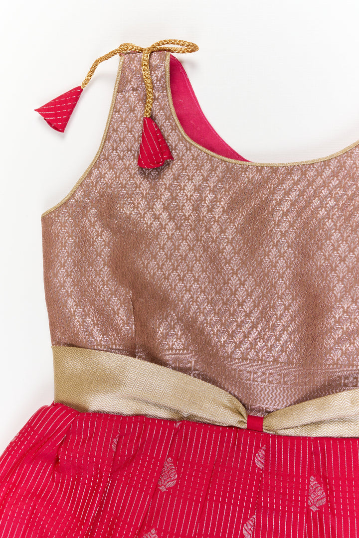 The Nesavu Girls Kanchi Silk Frock Girls Kanchi Silk Frock for Weddings and Festive Gatherings Nesavu Nesavu girls kanchi silk frock for weddings in semi designer bridal kanchivaram silk style