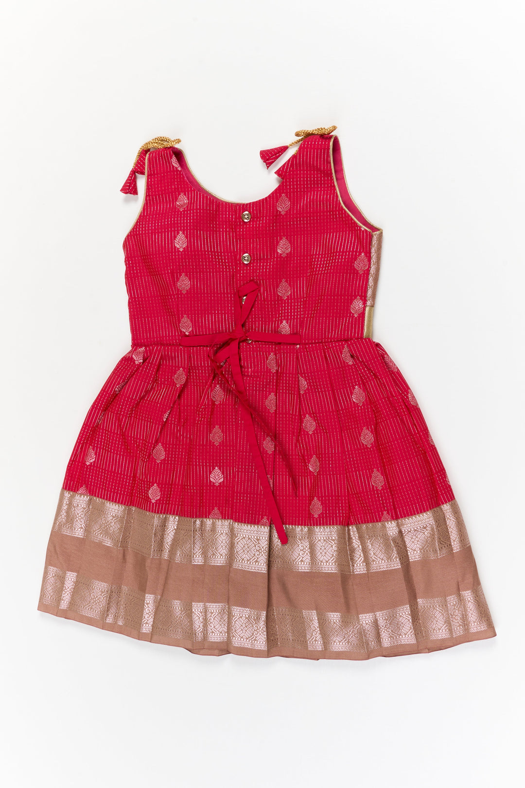 The Nesavu Girls Kanchi Silk Frock Girls Kanchi Silk Frock for Weddings and Festive Gatherings Nesavu Nesavu girls kanchi silk frock for weddings in semi designer bridal kanchivaram silk style