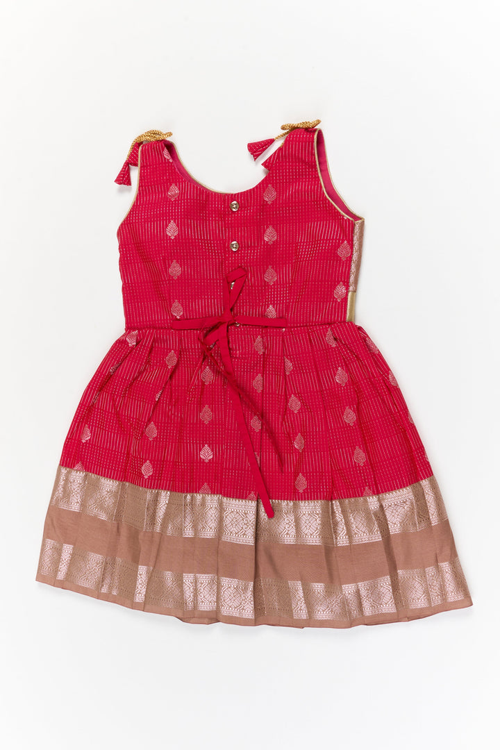 The Nesavu Girls Kanchi Silk Frock Girls Kanchi Silk Frock for Weddings and Festive Gatherings Nesavu Nesavu girls kanchi silk frock for weddings in semi designer bridal kanchivaram silk style