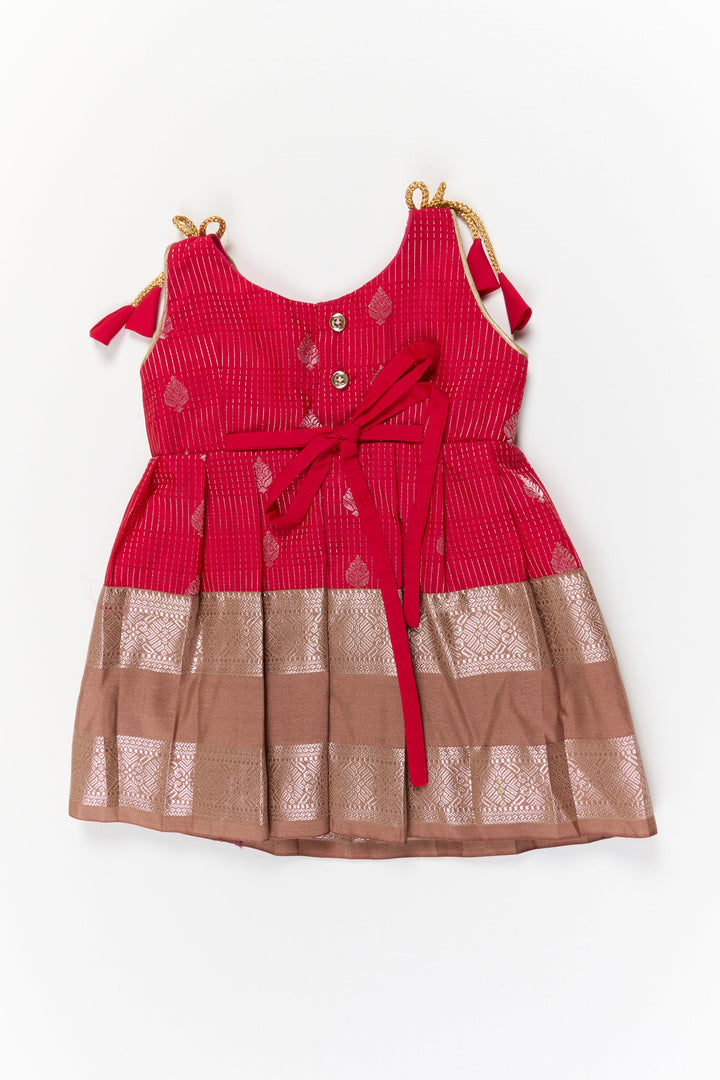 The Nesavu Girls Kanchi Silk Frock Girls Kanchi Silk Frock for Weddings and Festive Gatherings Nesavu Nesavu girls kanchi silk frock for weddings in semi designer bridal kanchivaram silk style