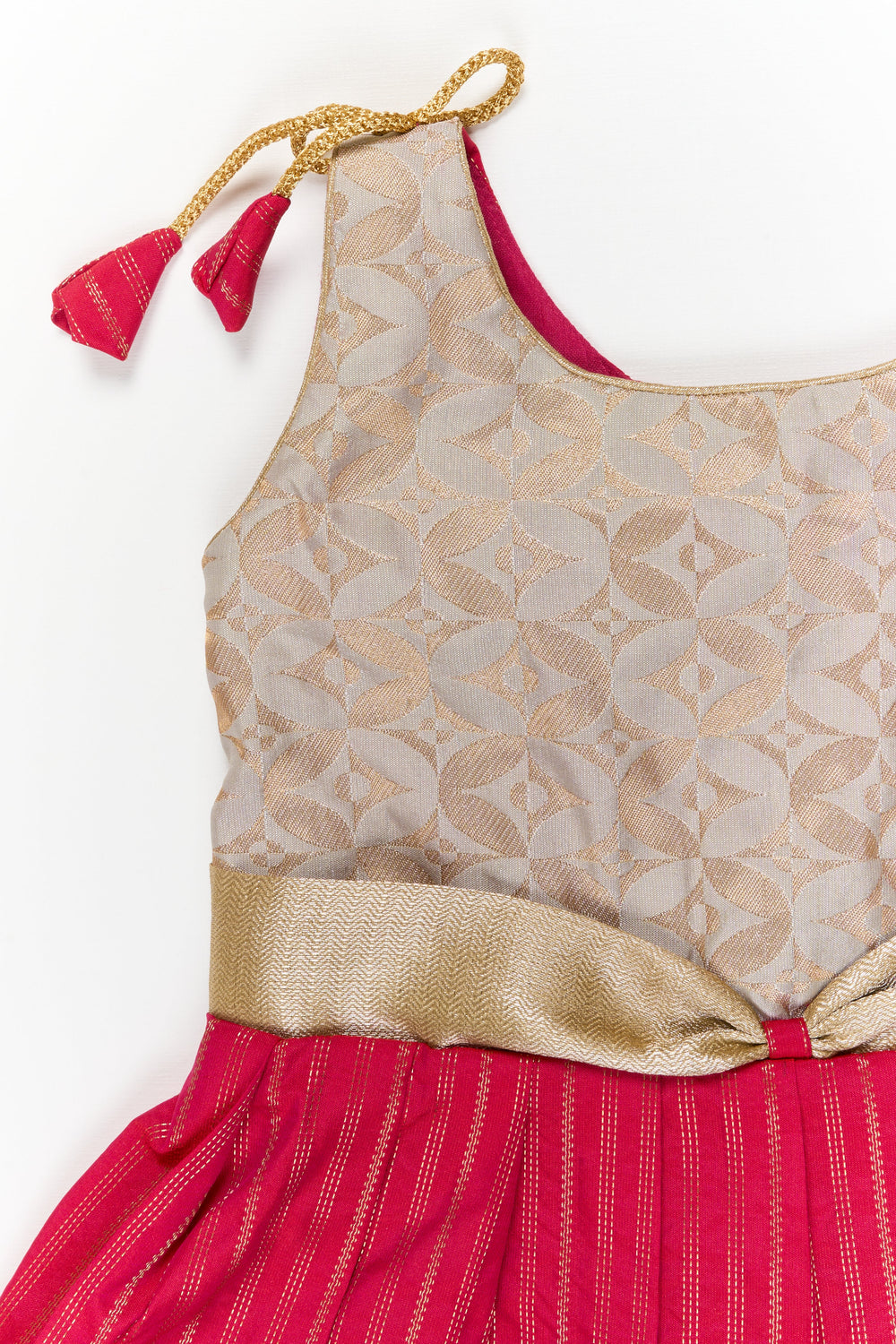 The Nesavu Girls Kanchi Silk Frock Girls Kanchi Silk Frock for Weddings and Temple Ceremonies Nesavu Nesavu girls kanchi silk frock for weddings in semi arani pure silk saree inspired design