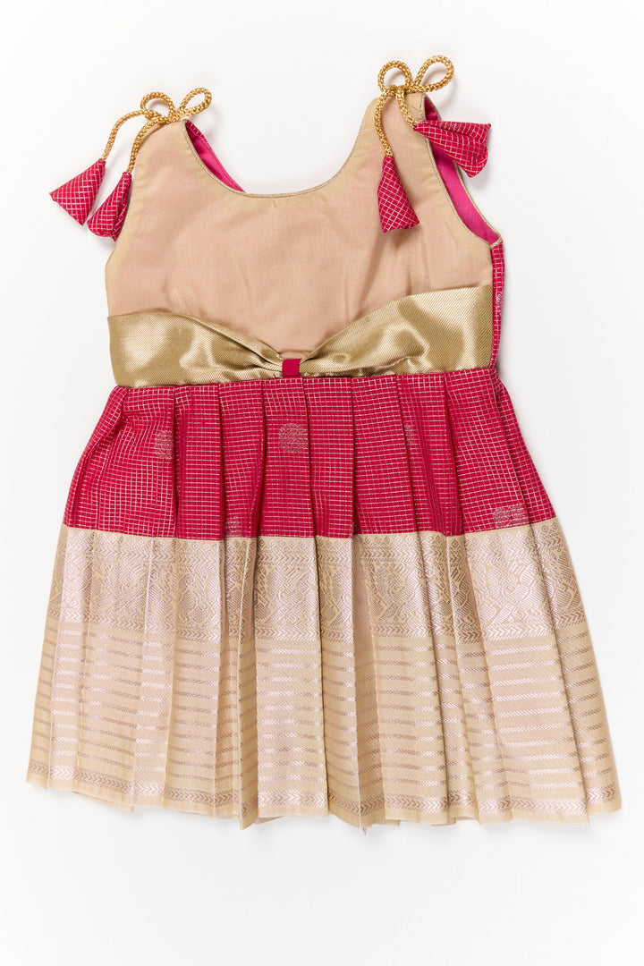 The Nesavu Girls Kanchi Silk Frock Girls Kanchi Silk Frock for Weddings and Temple Functions Nesavu 14 (6M) / Red / Style 3 KSF005CC-14 Nesavu girls kanchi silk frock for weddings and temple functions in traditional kanchivaram style