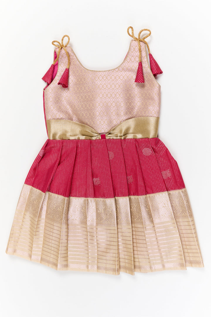 The Nesavu Girls Kanchi Silk Frock Girls Kanchi Silk Frock for Weddings and Temple Functions Nesavu 18 (2Y) / Red / Style 1 KSF005CA-18 Nesavu girls kanchi silk frock for weddings and temple functions in traditional kanchivaram style