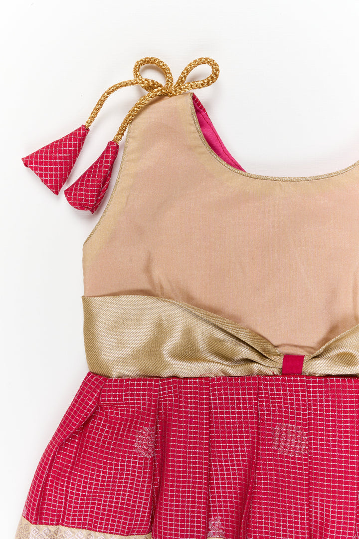 The Nesavu Girls Kanchi Silk Frock Girls Kanchi Silk Frock for Weddings and Temple Functions Nesavu Nesavu girls kanchi silk frock for weddings and temple functions in traditional kanchivaram style