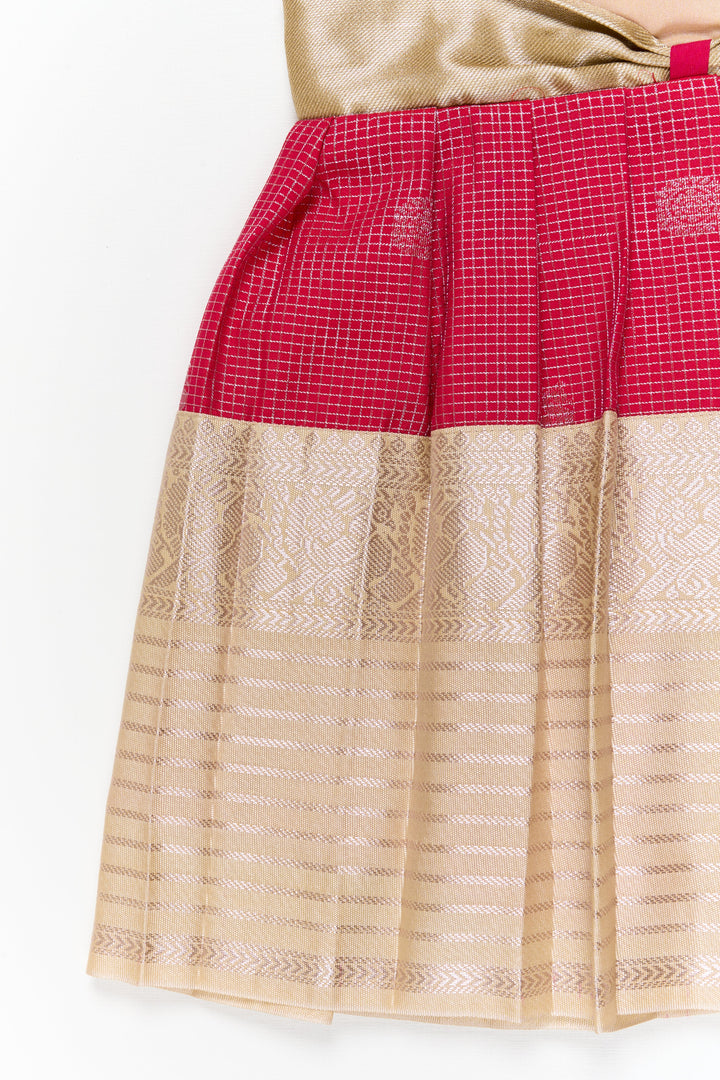 The Nesavu Girls Kanchi Silk Frock Girls Kanchi Silk Frock for Weddings and Temple Functions Nesavu Nesavu girls kanchi silk frock for weddings and temple functions in traditional kanchivaram style