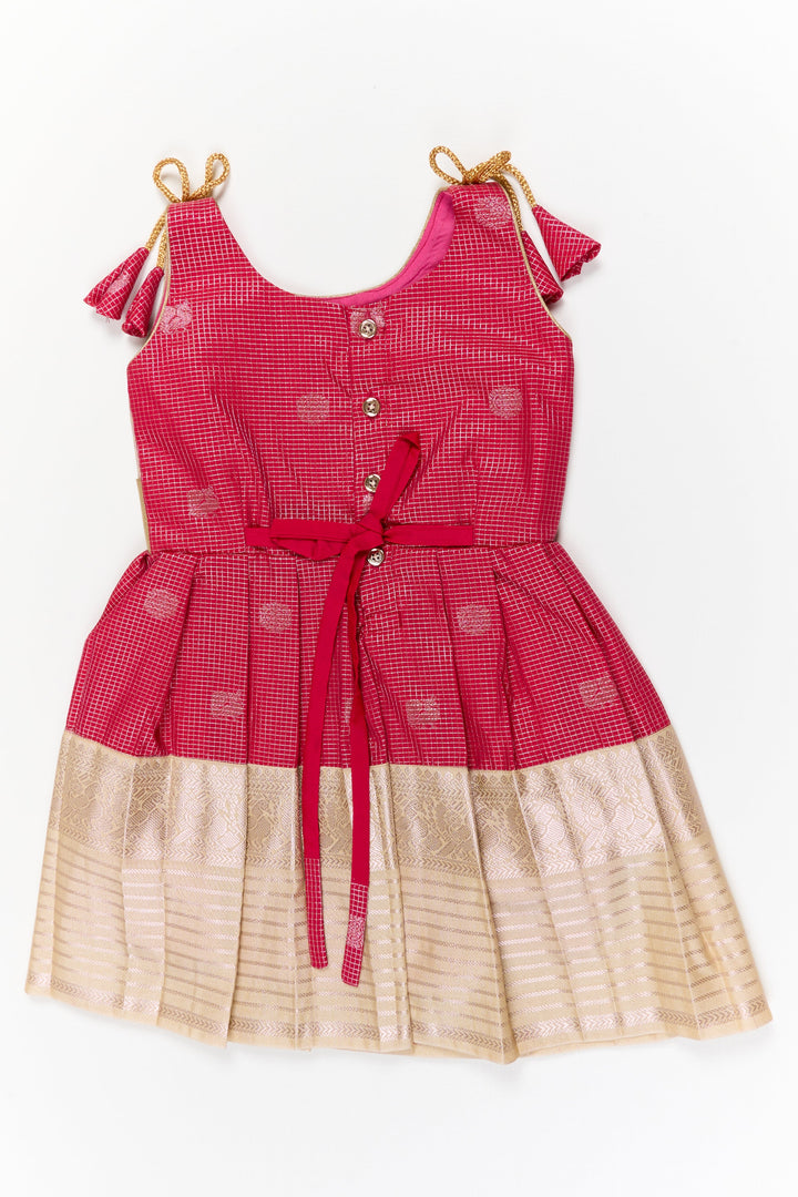 The Nesavu Girls Kanchi Silk Frock Girls Kanchi Silk Frock for Weddings and Temple Functions Nesavu Nesavu girls kanchi silk frock for weddings and temple functions in traditional kanchivaram style