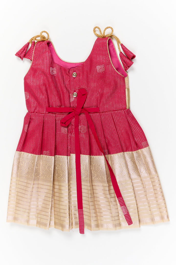 The Nesavu Girls Kanchi Silk Frock Girls Kanchi Silk Frock for Weddings and Temple Functions Nesavu Nesavu girls kanchi silk frock for weddings and temple functions in traditional kanchivaram style