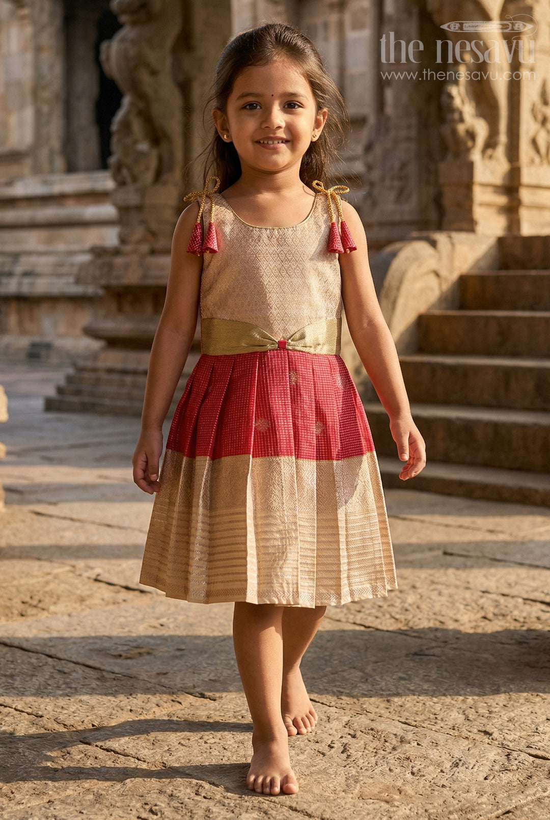 The Nesavu Girls Kanchi Silk Frock Girls Kanchi Silk Frock for Weddings and Temple Functions Nesavu Nesavu girls kanchi silk frock for weddings and temple functions in traditional kanchivaram style