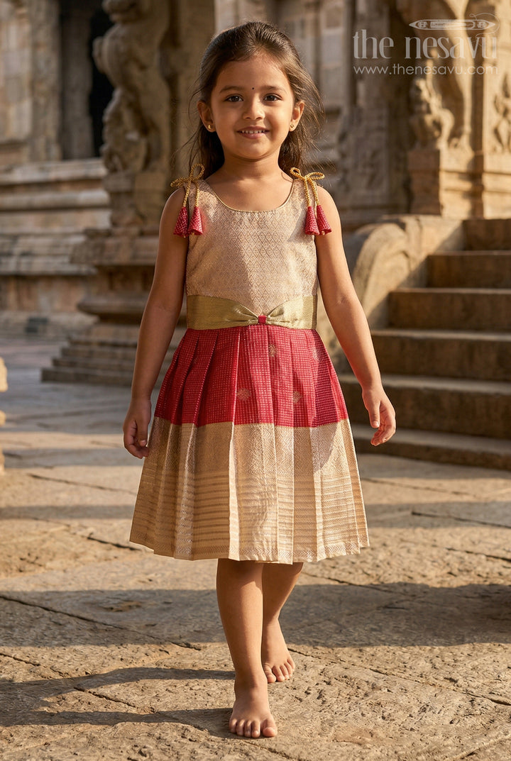 The Nesavu Girls Kanchi Silk Frock Girls Kanchi Silk Frock for Weddings and Temple Functions Nesavu Nesavu girls kanchi silk frock for weddings and temple functions in traditional kanchivaram style