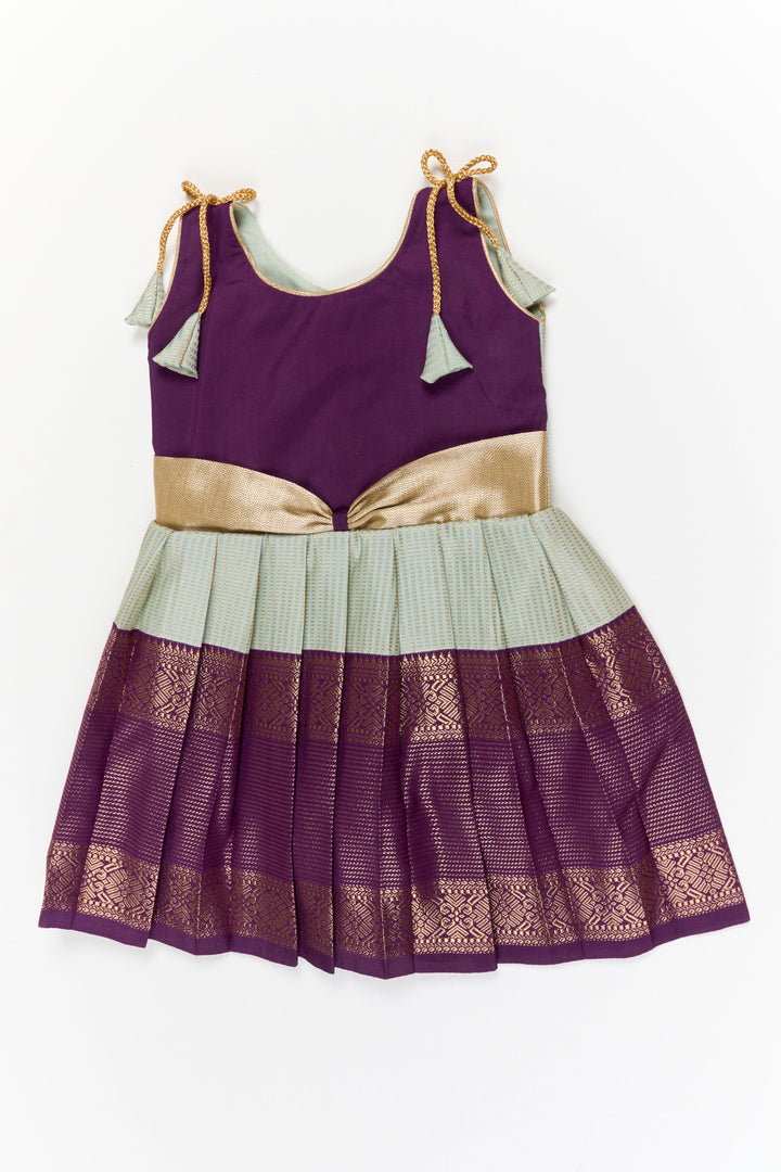 The Nesavu Girls Kanchi Silk Frock Girls Kanchi Silk Frock for Weddings and Traditional Events Nesavu 10 (NB) / Purple / Style 3 KSF021BC-10 Nesavu girls kanchi silk frock for weddings in semi jacquard kanchivaram silk inspired design