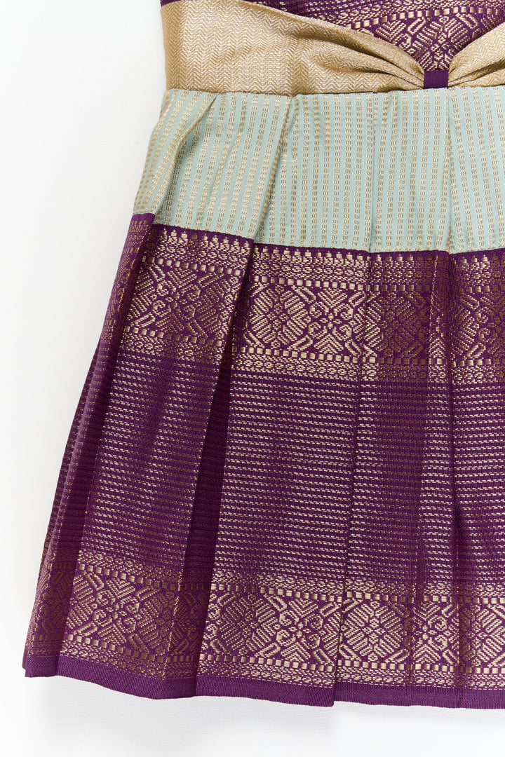 The Nesavu Girls Kanchi Silk Frock Girls Kanchi Silk Frock for Weddings and Traditional Events Nesavu Nesavu girls kanchi silk frock for weddings in semi jacquard kanchivaram silk inspired design