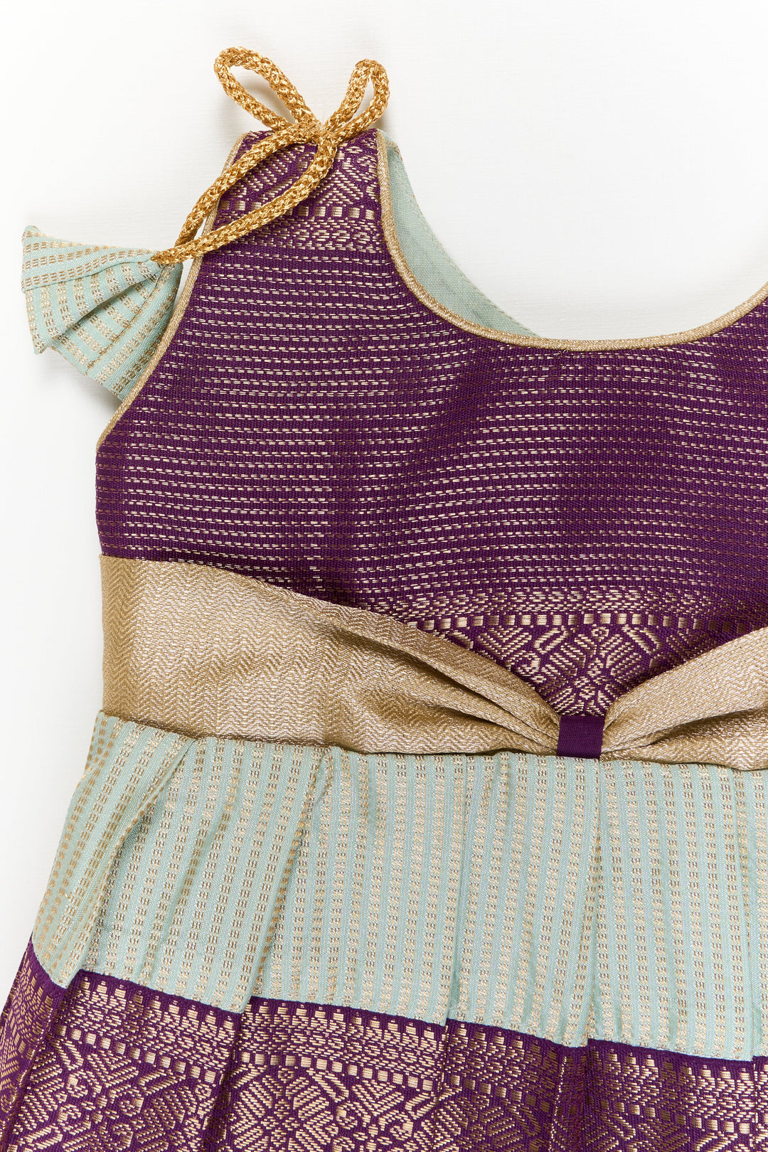 The Nesavu Girls Kanchi Silk Frock Girls Kanchi Silk Frock for Weddings and Traditional Events Nesavu Nesavu girls kanchi silk frock for weddings in semi jacquard kanchivaram silk inspired design