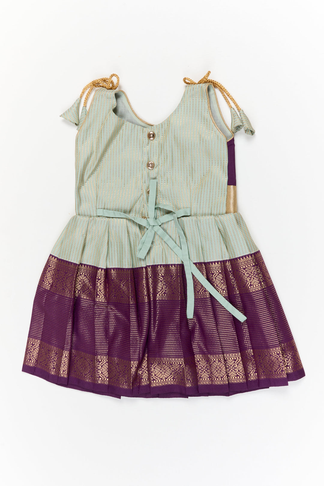 The Nesavu Girls Kanchi Silk Frock Girls Kanchi Silk Frock for Weddings and Traditional Events Nesavu Nesavu girls kanchi silk frock for weddings in semi jacquard kanchivaram silk inspired design