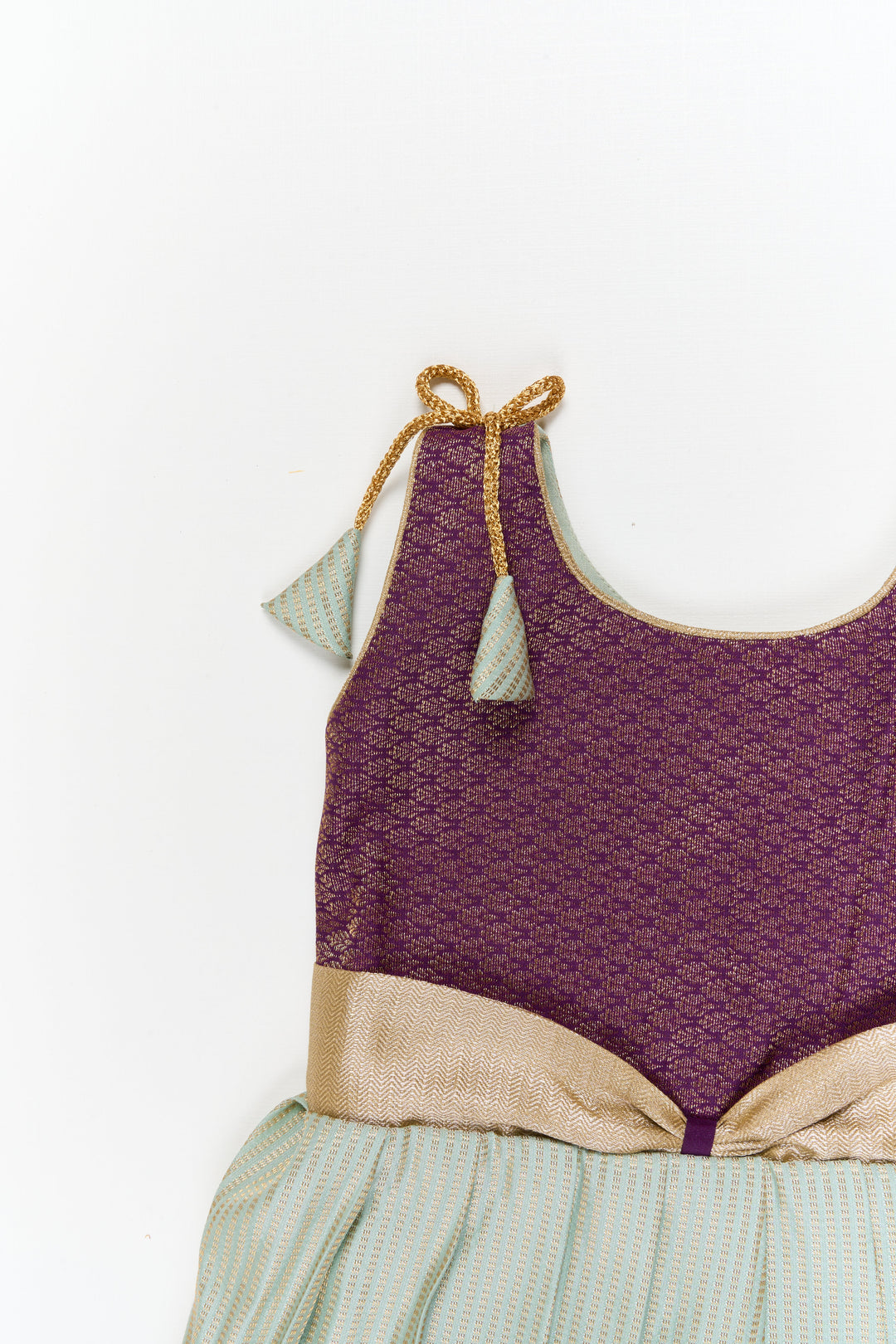 The Nesavu Girls Kanchi Silk Frock Girls Kanchi Silk Frock for Weddings and Traditional Events Nesavu Nesavu girls kanchi silk frock for weddings in semi jacquard kanchivaram silk inspired design