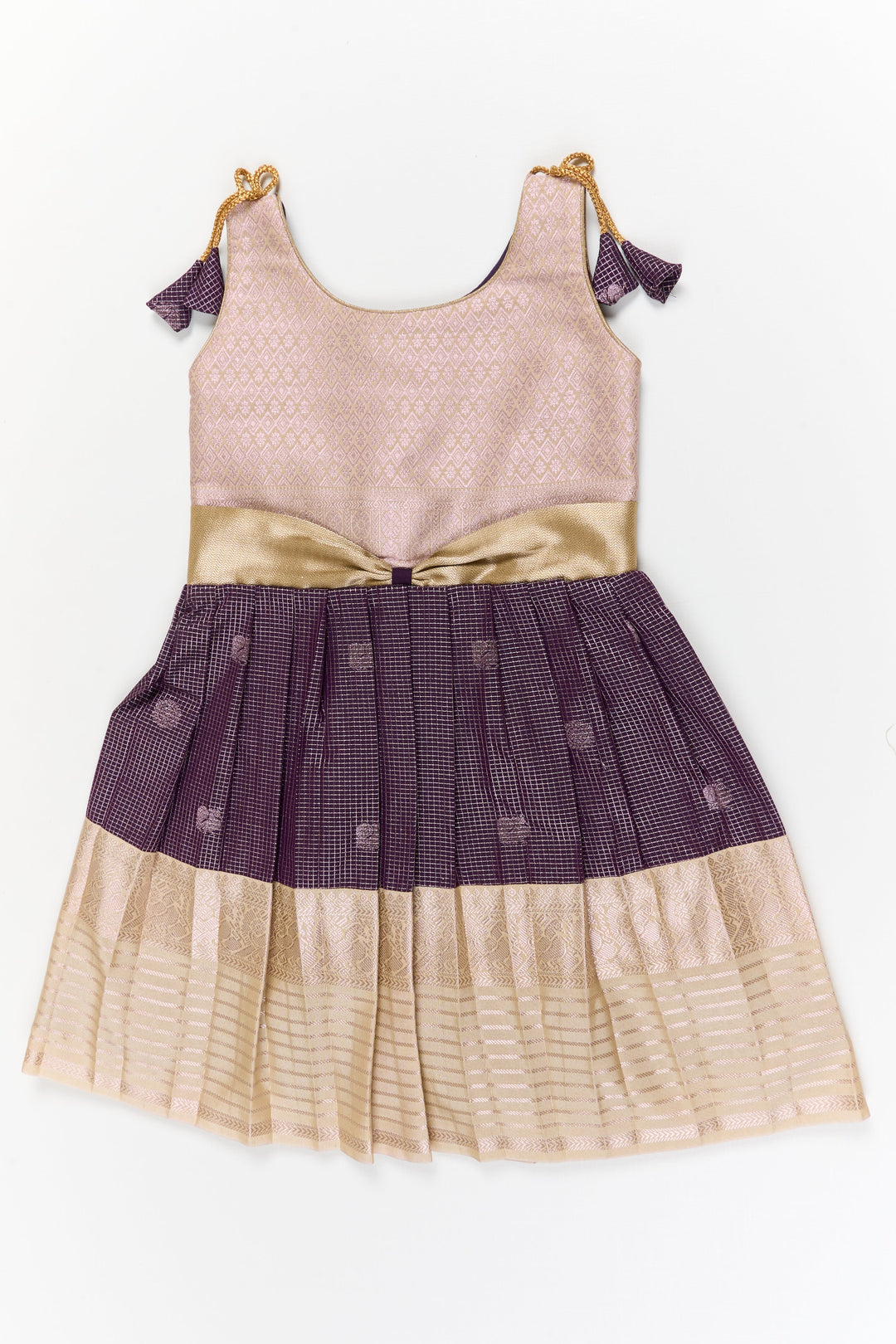 The Nesavu Girls Kanchi Silk Frock Girls Kanchi Silk Frock for Weddings and Traditional Functions Nesavu 22 (4Y) / Purple / Style 2 KSF005AB-22 Nesavu girls kanchi silk frock for weddings and traditional festive celebrations