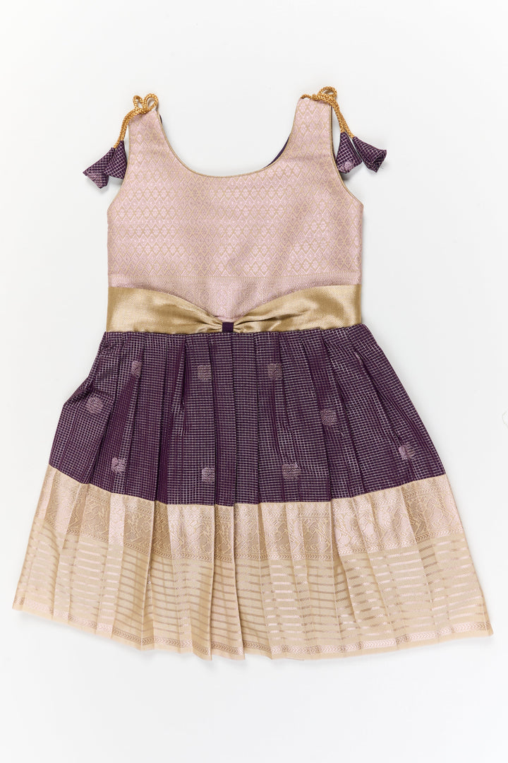 The Nesavu Girls Kanchi Silk Frock Girls Kanchi Silk Frock for Weddings and Traditional Functions Nesavu 22 (4Y) / Purple / Style 2 KSF005AB-22 Nesavu girls kanchi silk frock for weddings and traditional festive celebrations