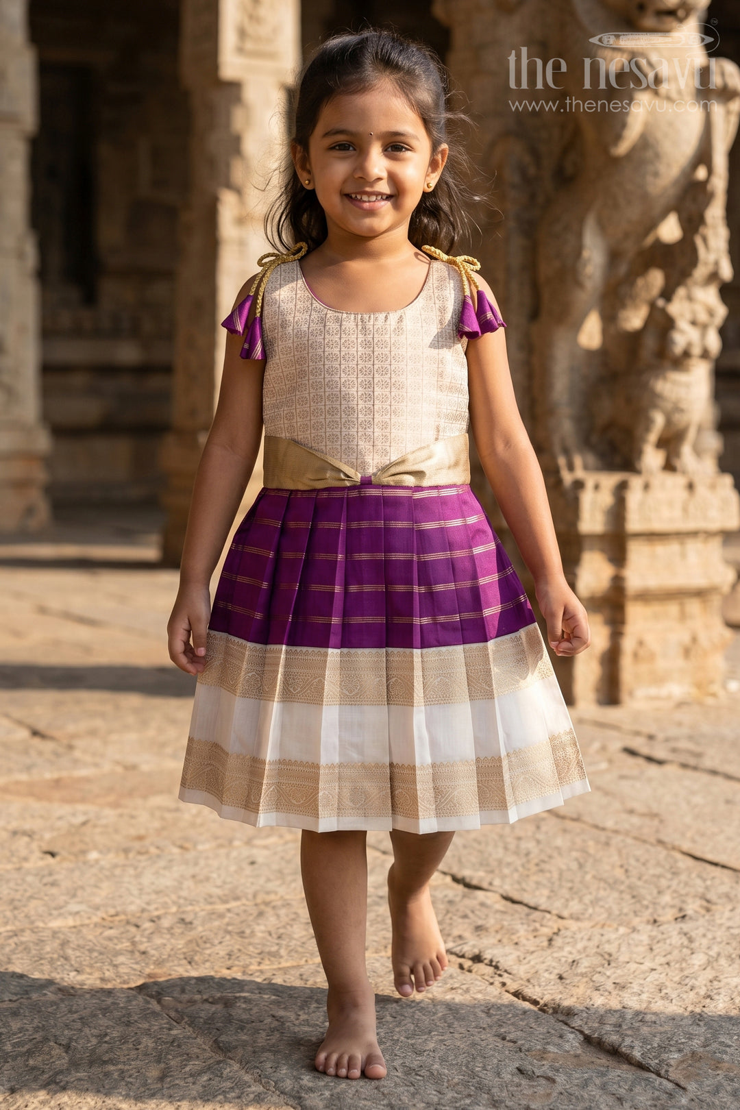 The Nesavu Girls Kanchi Silk Frock Girls Kanchi Silk Frock for Weddings Celebrations Nesavu Nesavu girls kanchi silk frock for weddings in latest kanchivaram silk inspired design