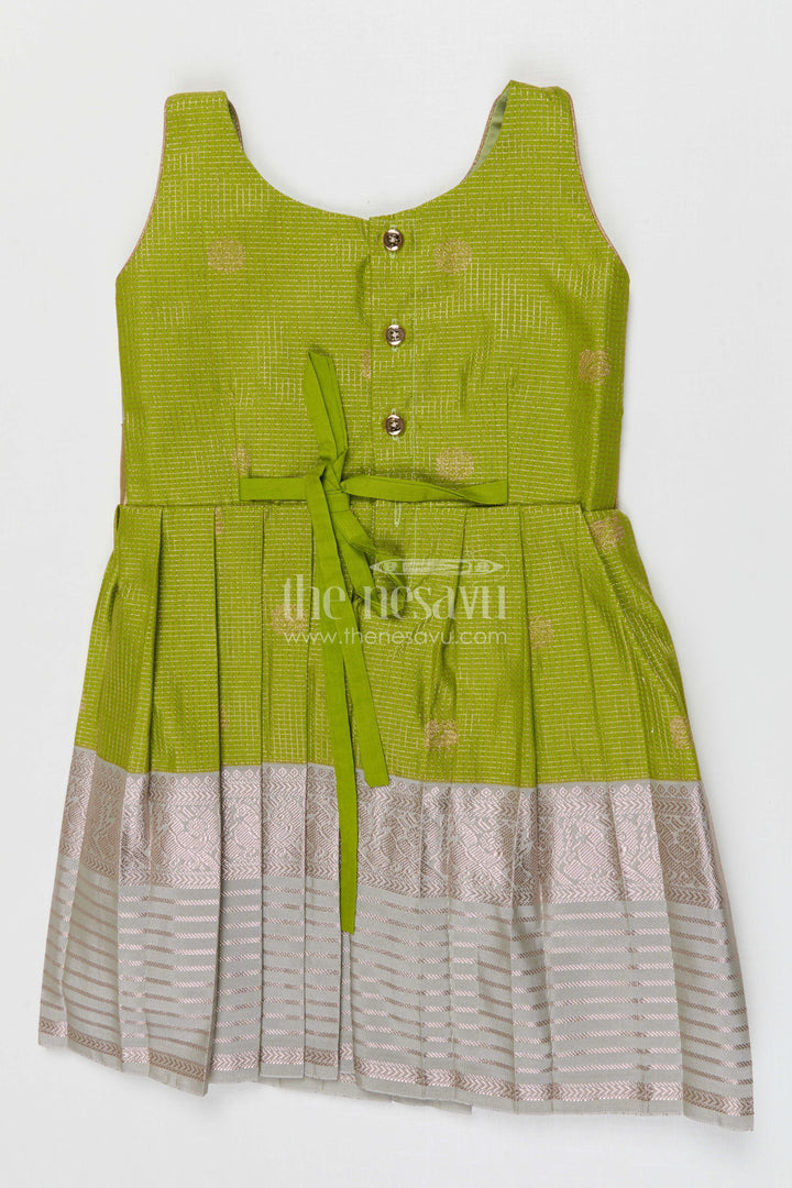 The Nesavu Girls Kanchi Silk Frock Girls Kanchi Silk Frock for Weddings Nesavu Nesavu Girls Semi Pure Kanchivaram Silk Frock Saree Inspired Design For Weddings And Festive Events