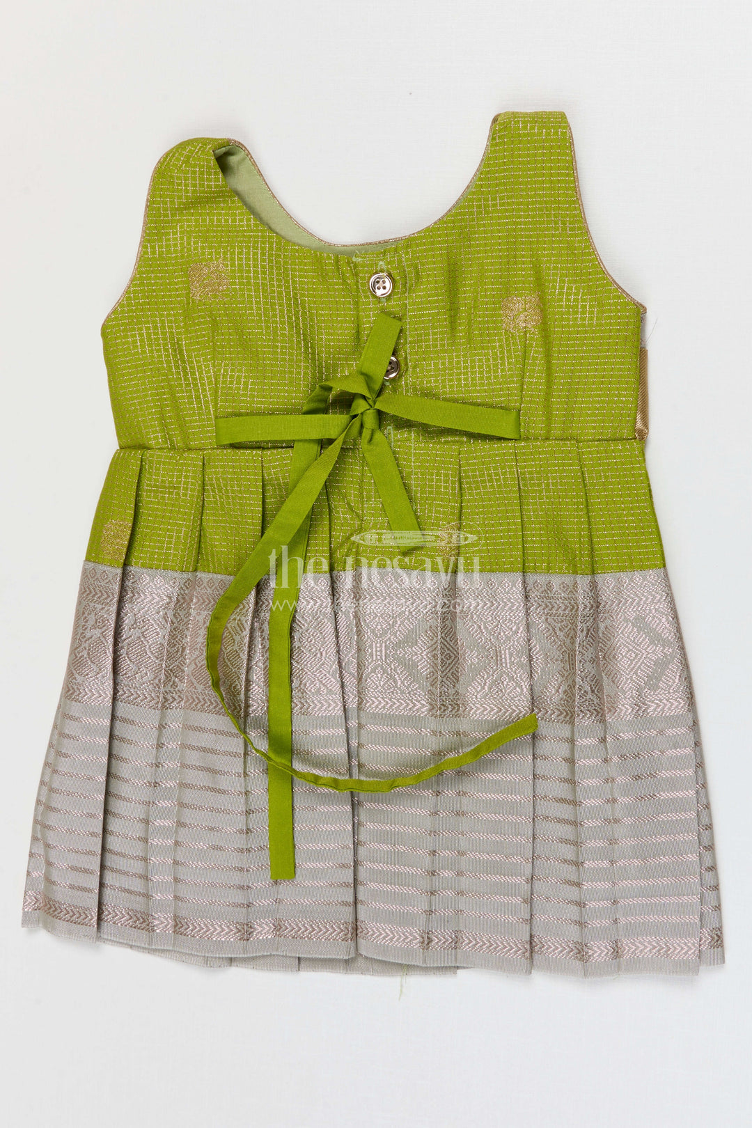 The Nesavu Girls Kanchi Silk Frock Girls Kanchi Silk Frock for Weddings Nesavu Nesavu Girls Semi Pure Kanchivaram Silk Frock Saree Inspired Design For Weddings And Festive Events