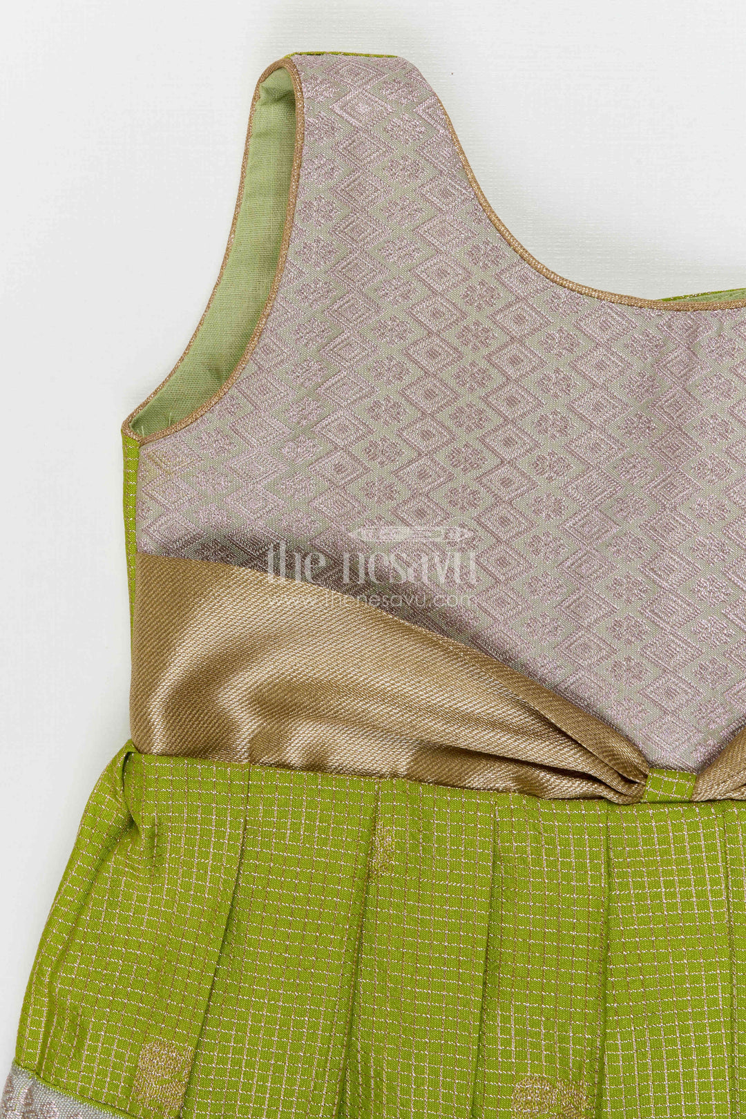 The Nesavu Girls Kanchi Silk Frock Girls Kanchi Silk Frock for Weddings Nesavu Nesavu Girls Semi Pure Kanchivaram Silk Frock Saree Inspired Design For Weddings And Festive Events