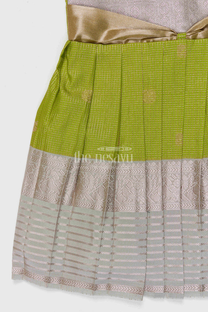 The Nesavu Girls Kanchi Silk Frock Girls Kanchi Silk Frock for Weddings Nesavu Nesavu Girls Semi Pure Kanchivaram Silk Frock Saree Inspired Design For Weddings And Festive Events