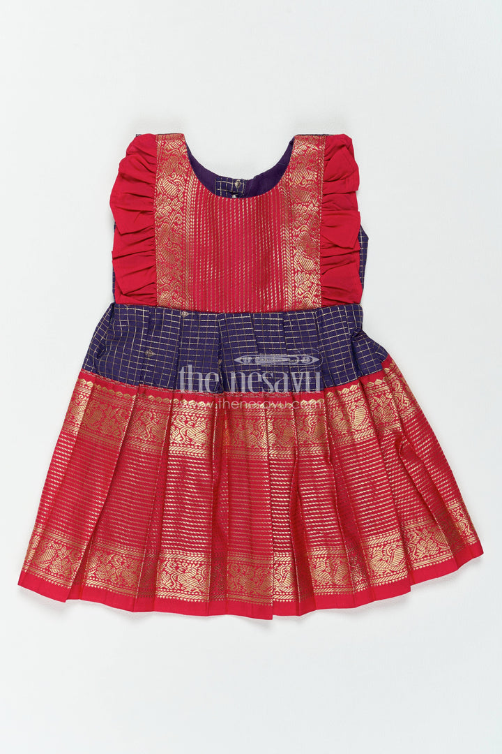 The Nesavu Girls Kanchi Silk Frock Girls Kanchi Silk Frock in Blue for Special Functions Nesavu 10 (NB) / Blue / Style 2 KSF100BB-10 Nesavu Girls Kanchi Silk Frock In Blue For Parties And Memorable KSF100BB-10