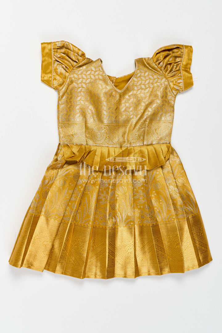 The Nesavu Girls Kanchi Silk Frock Girls Kanchi Silk Frock in Gold for Portrait Days Nesavu 18 (2Y) / Gold / Style 4 KSF086AD-18 Nesavu Girls Kanchi Silk Frock In Gold For Parties And Memorable KSF086AD-18