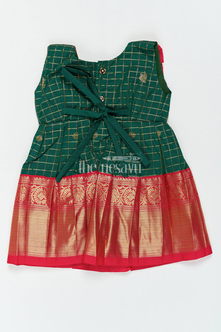 The Nesavu Girls Kanchi Silk Frock Girls Kanchi Silk Frock in Green for Portrait Days Nesavu Nesavu Girls Kanchi Silk Frock In Green With Woven For Portrait Days