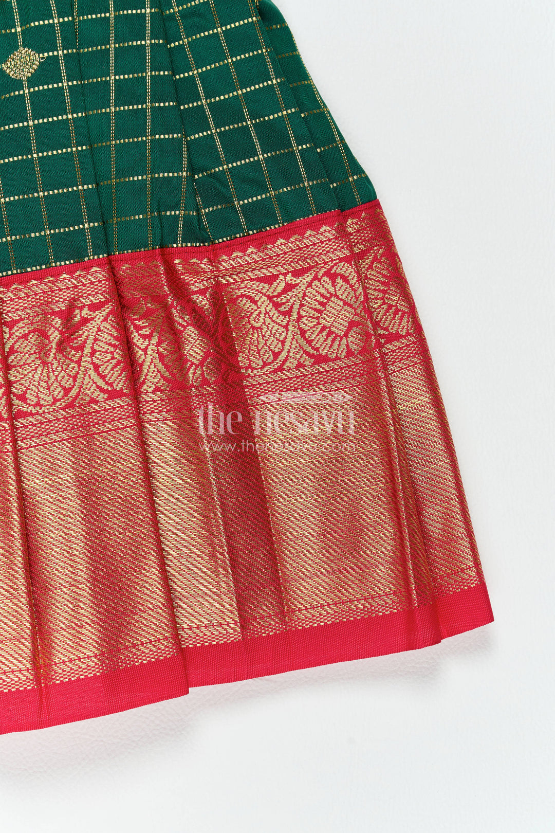The Nesavu Girls Kanchi Silk Frock Girls Kanchi Silk Frock in Green for Portrait Days Nesavu Nesavu Girls Kanchi Silk Frock In Green With Woven For Portrait Days