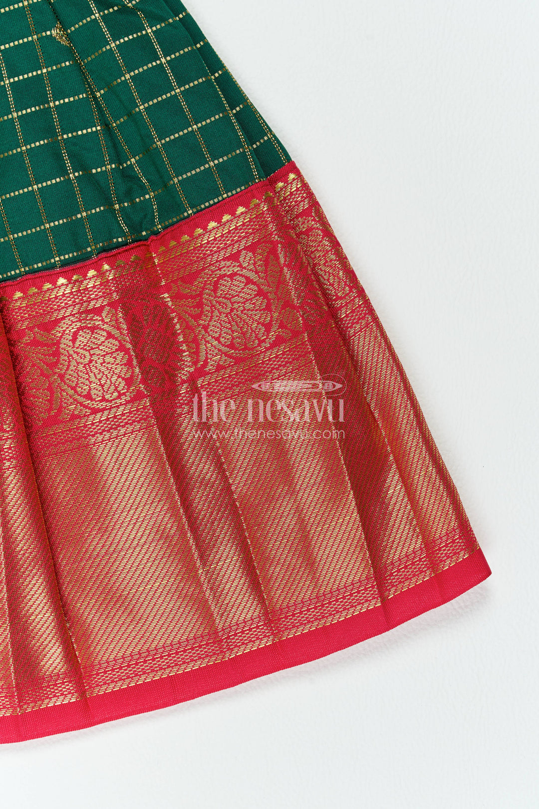 The Nesavu Girls Kanchi Silk Frock Girls Kanchi Silk Frock in Green for Portrait Days Nesavu Nesavu Girls Kanchi Silk Frock In Green With Woven For Portrait Days