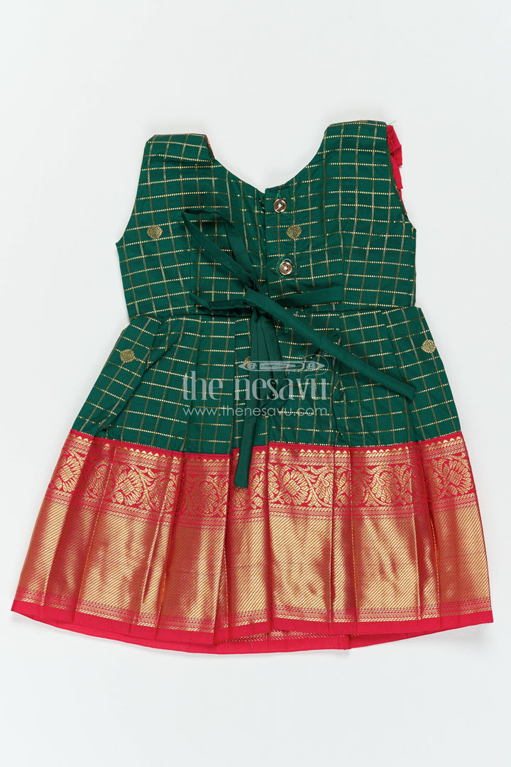 The Nesavu Girls Kanchi Silk Frock Girls Kanchi Silk Frock in Green for Portrait Days Nesavu Nesavu Girls Kanchi Silk Frock In Green With Woven For Portrait Days