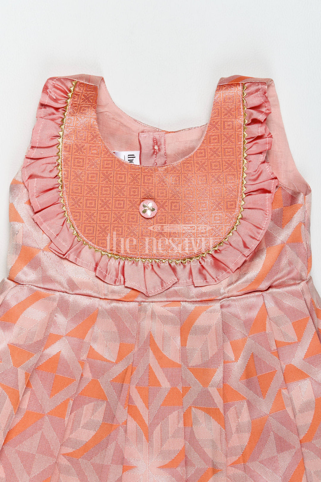The Nesavu Girls Kanchi Silk Frock Girls Kanchi Silk Frock in Peach with Woven Texture Nesavu Nesavu Girls Kanchi Silk Frock With Woven Texture For Weddings