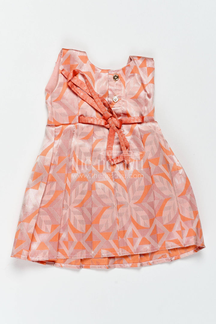 The Nesavu Girls Kanchi Silk Frock Girls Kanchi Silk Frock in Peach with Woven Texture Nesavu Nesavu Girls Kanchi Silk Frock With Woven Texture For Weddings