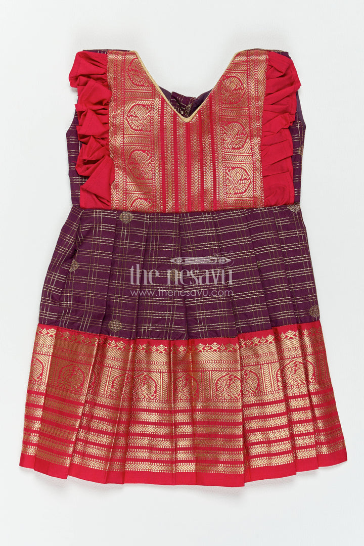 The Nesavu Girls Kanchi Silk Frock Girls Kanchi Silk Frock in Purple for Party Memories Nesavu 10 (NB) / Purple / Style 2 KSF098AB-10 Nesavu Girls Kanchi Silk Frock In Purple For Parties And Memorable KSF098AB-10