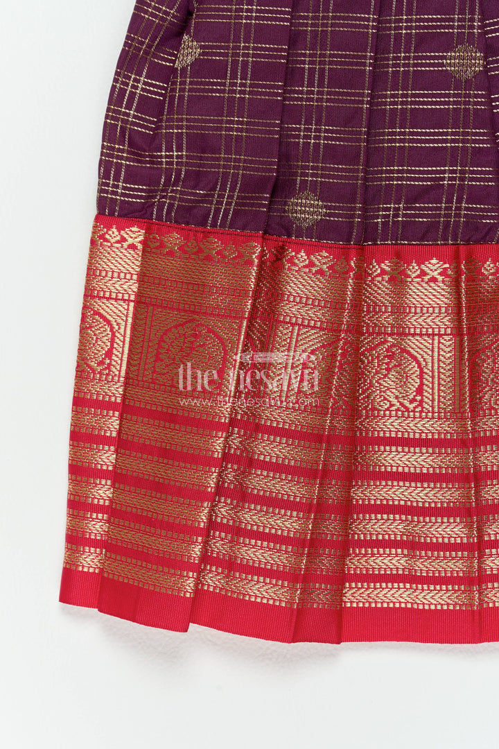 The Nesavu Girls Kanchi Silk Frock Girls Kanchi Silk Frock in Purple for Party Memories Nesavu Nesavu Girls Kanchi Silk Frock In Purple For Parties And Memorable
