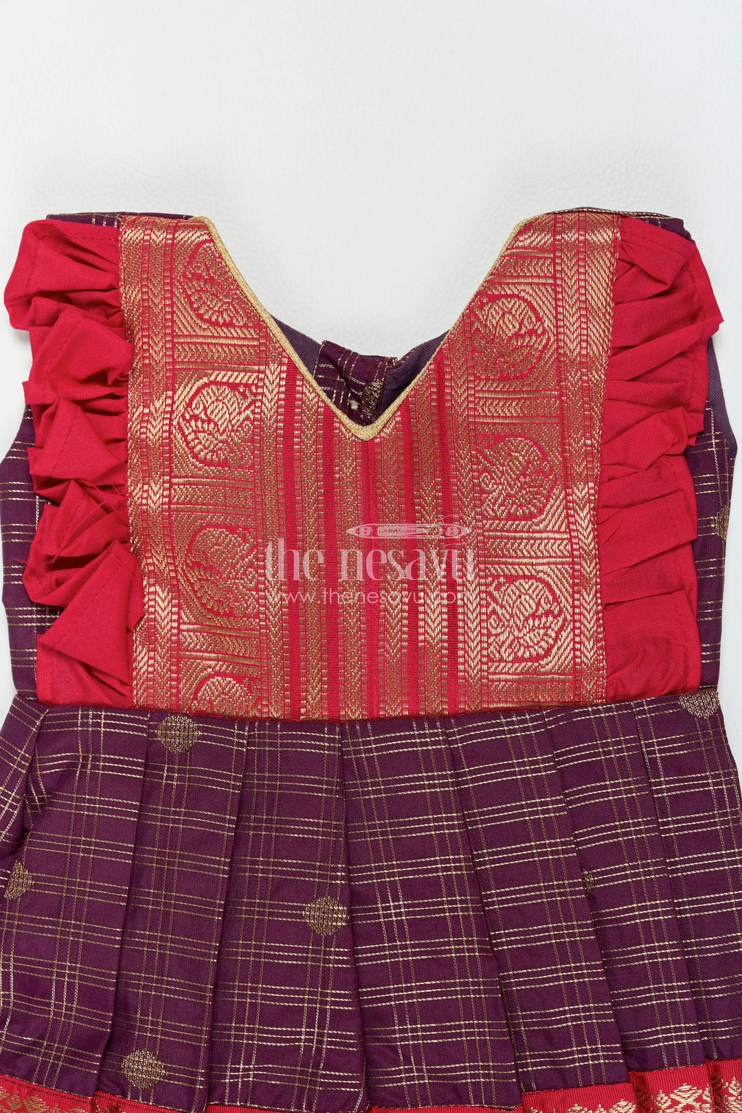 The Nesavu Girls Kanchi Silk Frock Girls Kanchi Silk Frock in Purple for Party Memories Nesavu Nesavu Girls Kanchi Silk Frock In Purple For Parties And Memorable