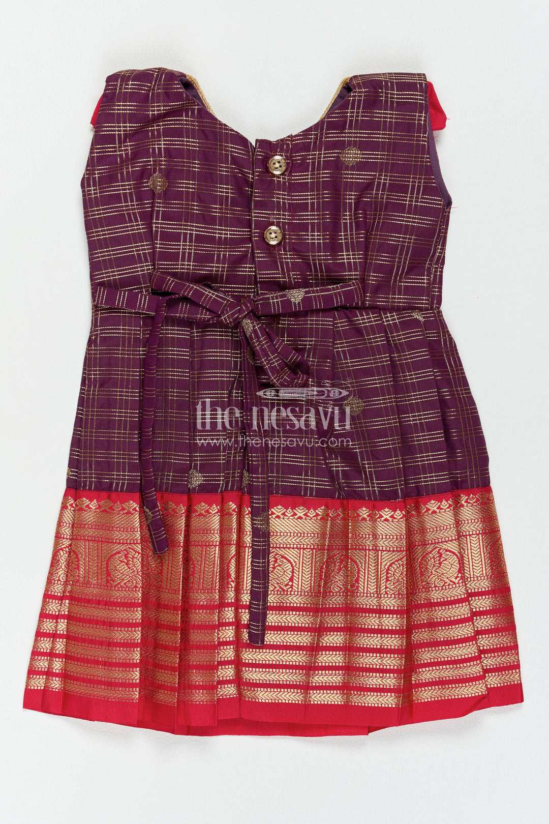 The Nesavu Girls Kanchi Silk Frock Girls Kanchi Silk Frock in Purple for Party Memories Nesavu Nesavu Girls Kanchi Silk Frock In Purple For Parties And Memorable