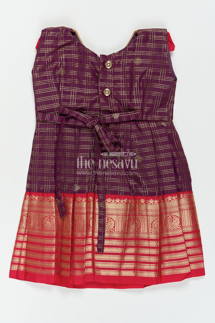 The Nesavu Girls Kanchi Silk Frock Girls Kanchi Silk Frock in Purple for Party Memories Nesavu Nesavu Girls Kanchi Silk Frock In Purple For Parties And Memorable