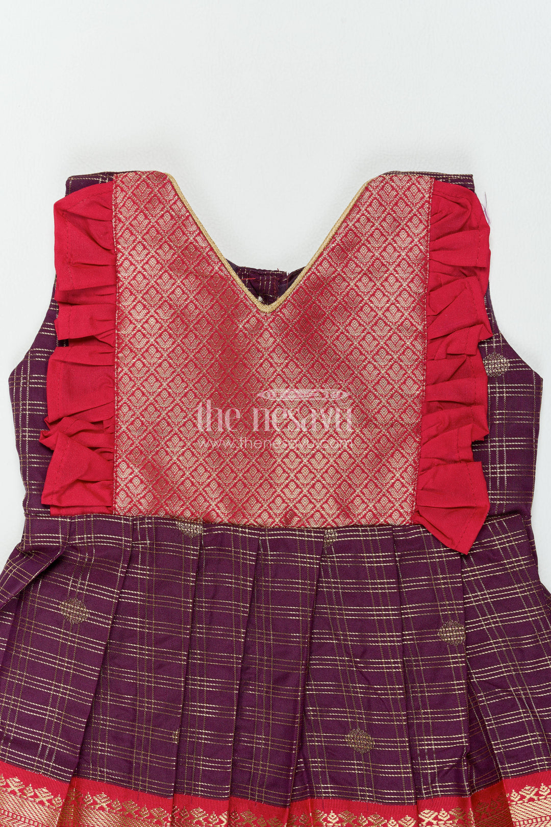 The Nesavu Girls Kanchi Silk Frock Girls Kanchi Silk Frock in Purple for Party Memories Nesavu Nesavu Girls Kanchi Silk Frock In Purple For Parties And Memorable