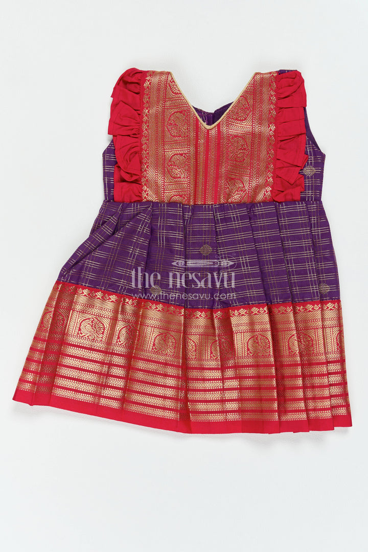 The Nesavu Girls Kanchi Silk Frock Girls Kanchi Silk Frock in Purple for Special Functions Nesavu 10 (NB) / Purple / Style 2 KSF098DB-10 Nesavu Girls Kanchi Silk Frock In Purple For Special Functions KSF098DB-10