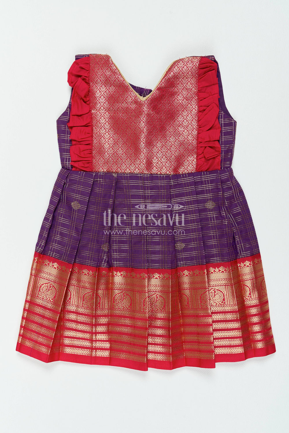 The Nesavu Girls Kanchi Silk Frock Girls Kanchi Silk Frock in Purple for Special Functions Nesavu 12 (3M) / Purple / Style 1 KSF098DA-12 Nesavu Girls Kanchi Silk Frock In Purple For Special Functions KSF098DA-12