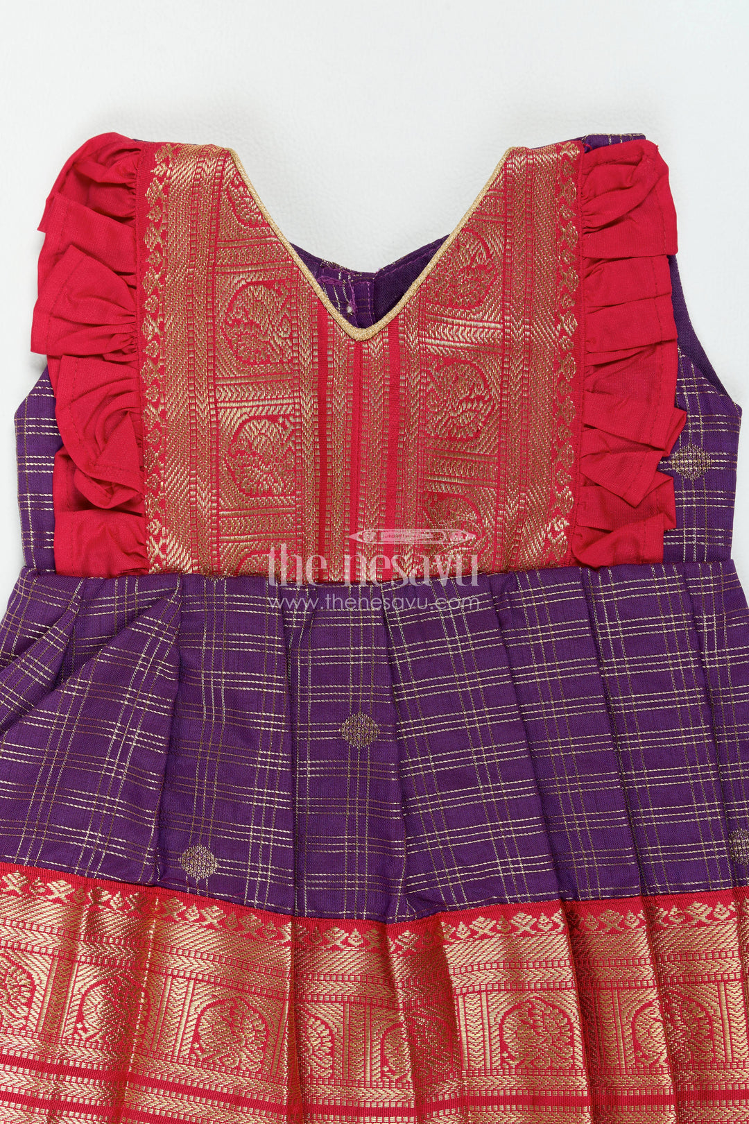The Nesavu Girls Kanchi Silk Frock Girls Kanchi Silk Frock in Purple for Special Functions Nesavu Nesavu Girls Kanchi Silk Frock In Purple For Special Functions