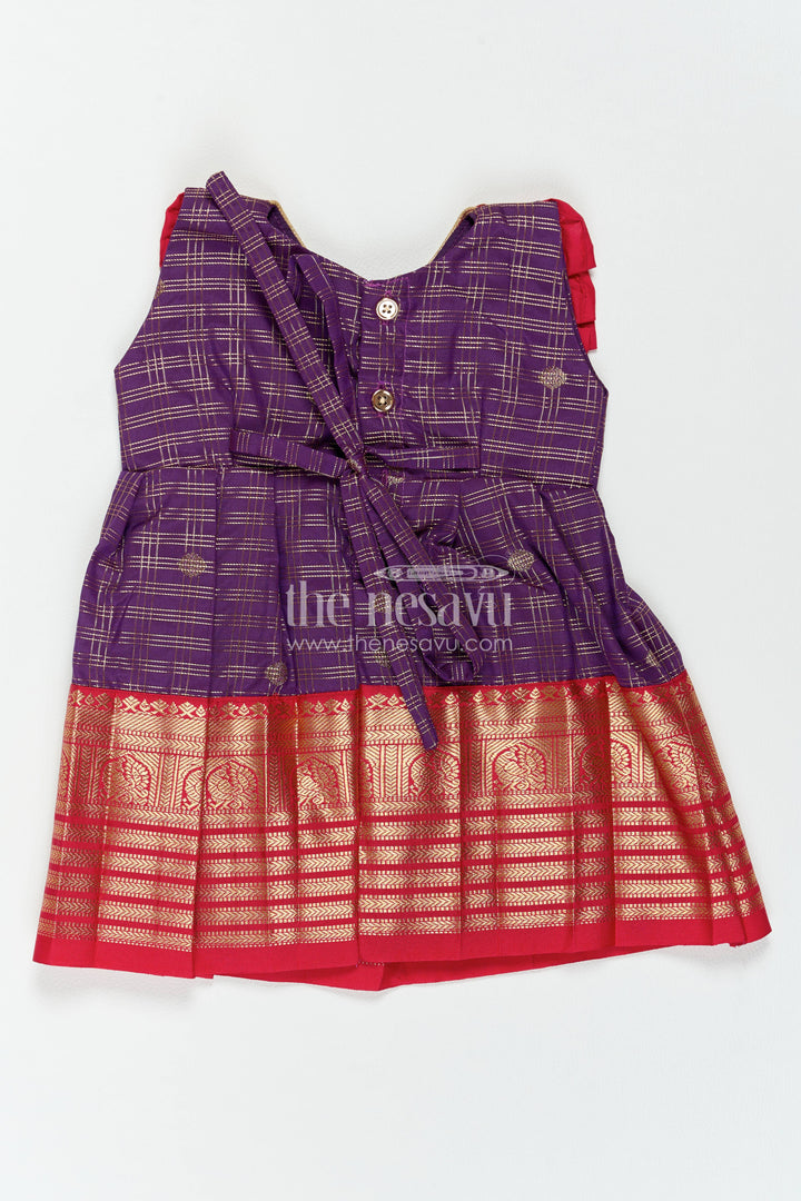 The Nesavu Girls Kanchi Silk Frock Girls Kanchi Silk Frock in Purple for Special Functions Nesavu Nesavu Girls Kanchi Silk Frock In Purple For Special Functions
