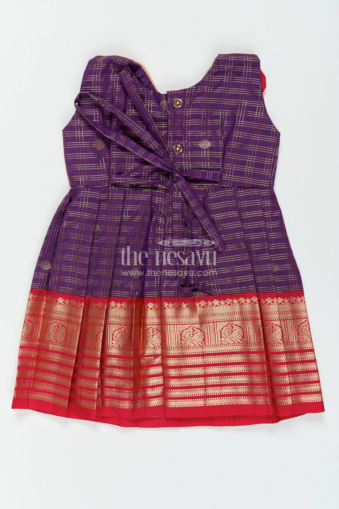 The Nesavu Girls Kanchi Silk Frock Girls Kanchi Silk Frock in Purple for Special Functions Nesavu Nesavu Girls Kanchi Silk Frock In Purple For Special Functions