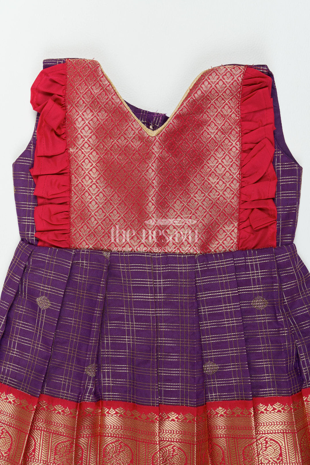 The Nesavu Girls Kanchi Silk Frock Girls Kanchi Silk Frock in Purple for Special Functions Nesavu Nesavu Girls Kanchi Silk Frock In Purple For Special Functions