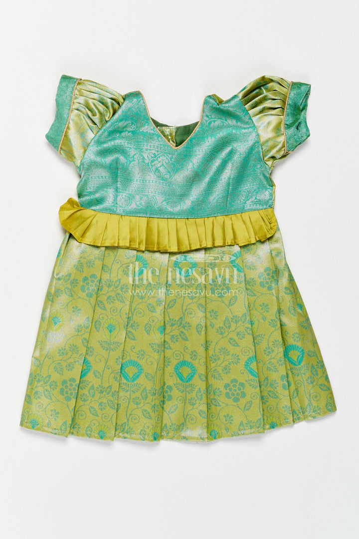 The Nesavu Girls Kanchi Silk Frock Girls Kanchi Silk Frock in Turquoise for Party Memories Nesavu 16 (1Y) / Turquoise / Style 9 KSF083AI-16 Nesavu Girls Kanchi Silk Frock In Turquoise For Parties And Memorable KSF083AI-16